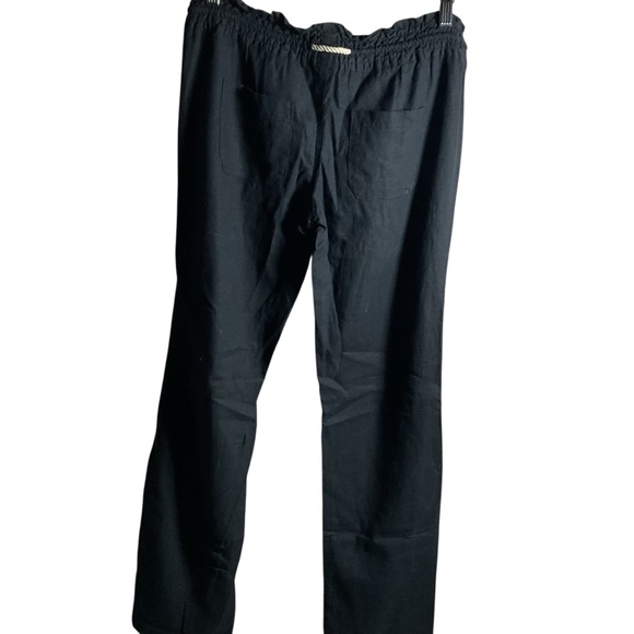 Roxy Black Drawstring Pants Pockets Casual Beach Flax Linen - Picture 4 of 6